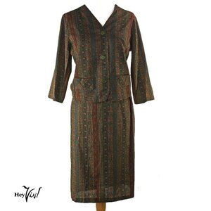 Vintage 50s Two Piece Skirt & Jacket -Metal Zip -S